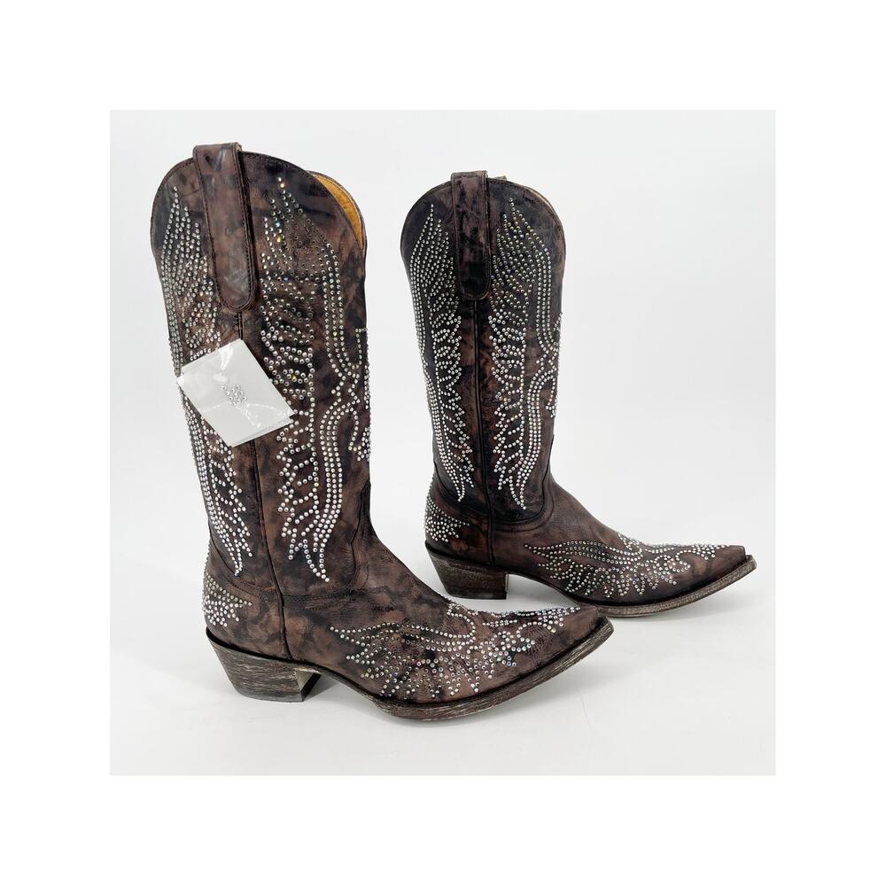 Old Gringo Women's 7.5 Brown Swarovski Crystal Eagle Snip Toe Cowgirl Boots